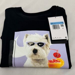 Nike Kids Black Graphic Tee with White Dog and Pastel Print